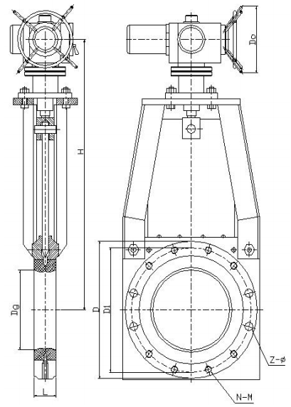 對(duì)夾式電動(dòng)漿液閥結(jié)構(gòu)示意圖